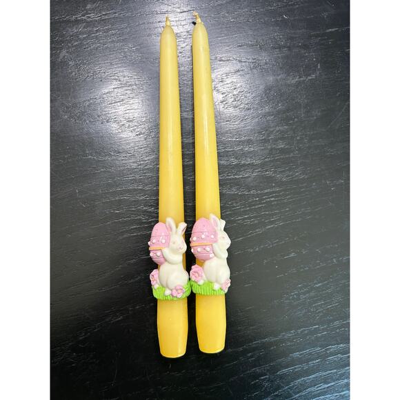 Avon- Yellow Easter Bunny with Egg- Yellow Taper Candle Set- 2 - Great Condition - Picture 1 of 5